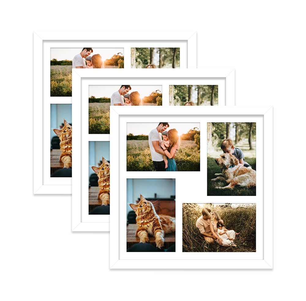 White Multi Photo Frame - Holds 4 x 6x4 Pictures, Family Collage Picture Frame for Wall Display, 12x12 Frame size, Set of 3 — image 1