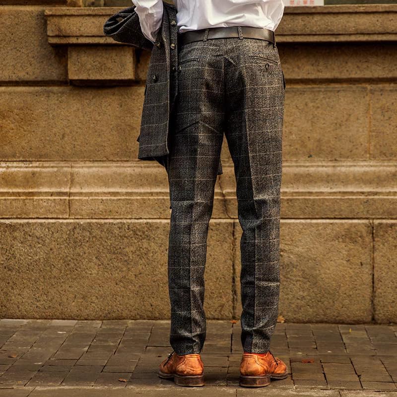 Men's Dress Pants Tweed Plaid Classic Fit Siut Separates Slim Stylish Wool Casual Business Suit Pants - Image 2