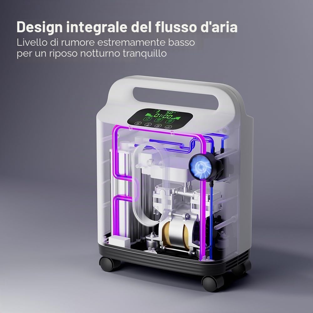 Concentratore di ossigeno, 93% ± 3% concentrazione di ossigeno regolabile 1-8L con movimento del rullo (istruzioni in lingua tedesca)