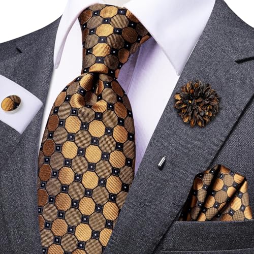 Image of Dubulle Mens Tie and Lapel Pin Paisley Striped Floral Necktie for Men Pocket Square Cufflinks 4PCS Set Wedding Party