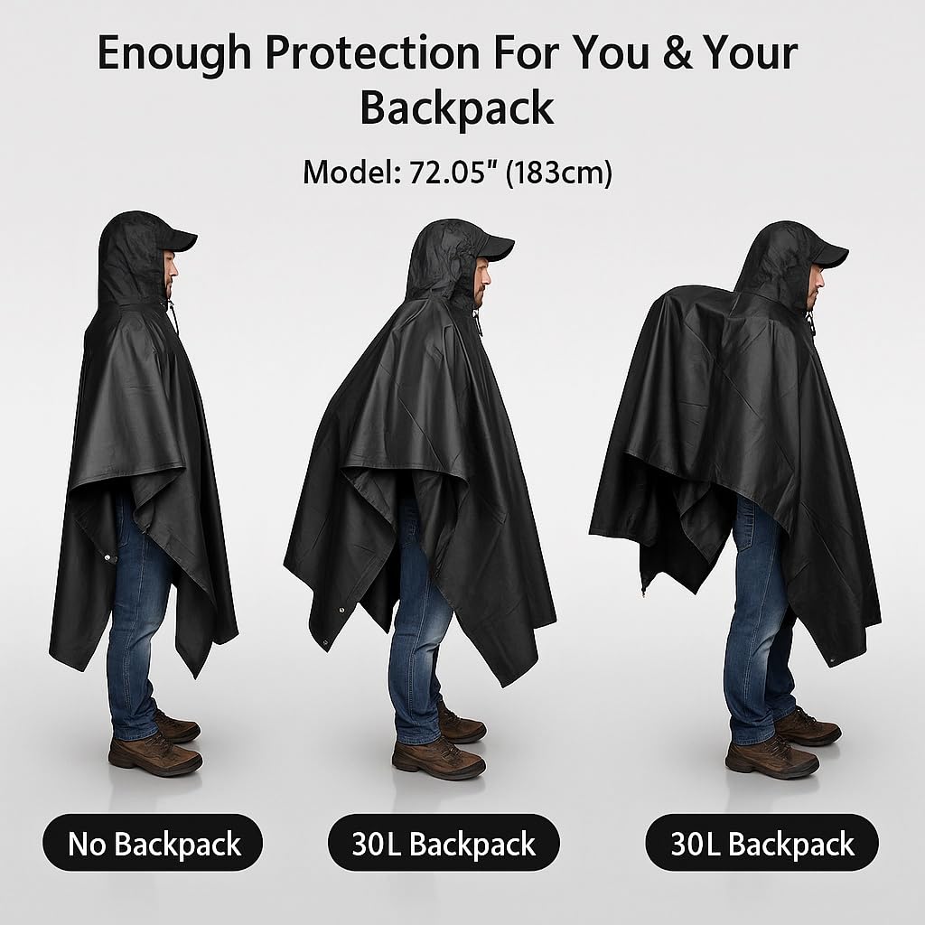 Oxford 210T Poncho de pluie imperméable pour homme Poncho de pluie pour festival, vélo et randonnée 3 en 1 imperméable à capuche pour camping