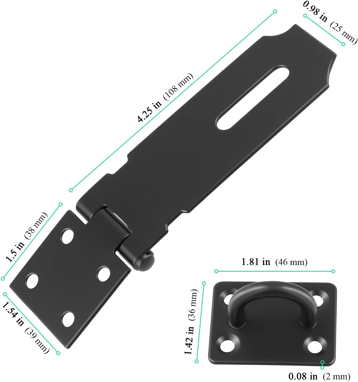 Black Door Hasp Latch, 4 Inch Hardware Lock Hasps for Drawer, Cupboard, Closet, 8 Pack