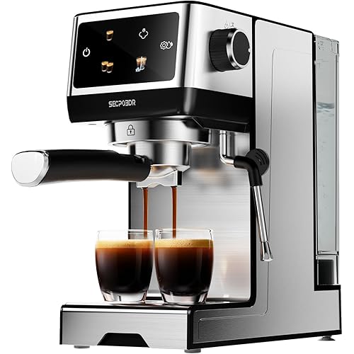 20Bar Espresso Machine with Hot & Rapid Cold Brew, Stainless Steel Coffee Makers, Cappuccino Latte Machine with Milk Frother Steam Wand for Home, 45oz Removable Water Tank, Touchscreen, Silver
