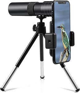 4K 10-300x40mm Super Telephoto Zoom Monocular Telescope Smartphone Holder Phone Clip&Tripod Portable for Bird Watching/Hunting/Camping/Hiking