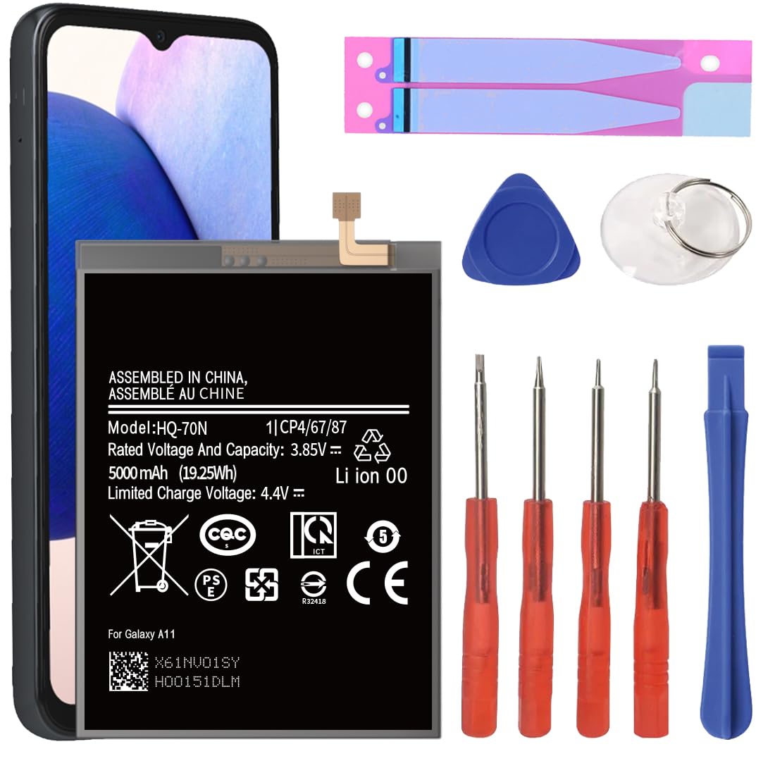 Galaxy A11 Battery, 5000mAh Upgraded 2024 New 0 Cycle Battery Replacement for Samsung Galaxy A11 SM-A115U, SM-A115A HQ-70N/HQ-70T with Professional Replacement Tool Kits
