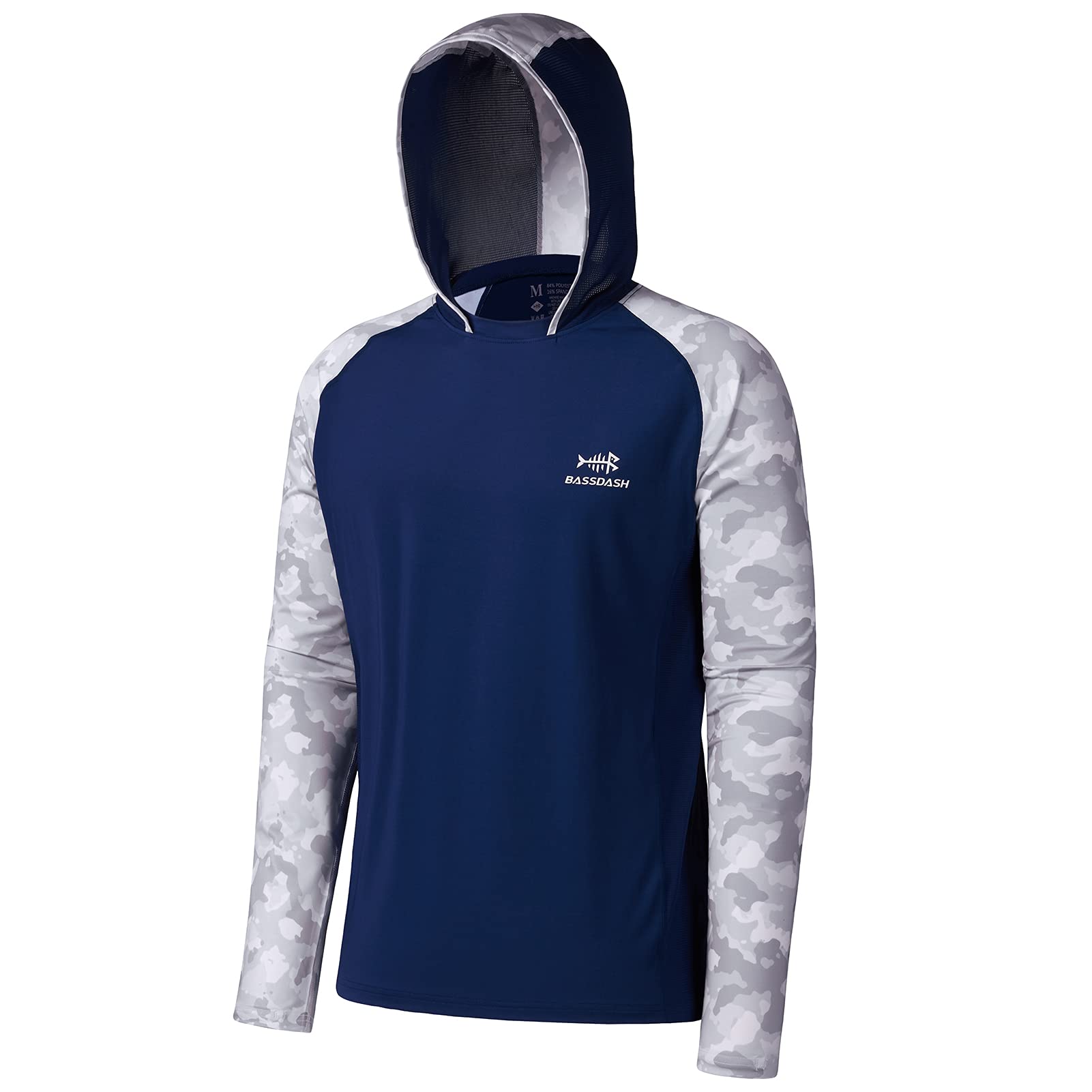 Bassdash UPF 50+ Herren T-Shirt Langarm Angelhemd mit Maske UV Schutz Neck Gaiter Hoodie mit Daumenloch