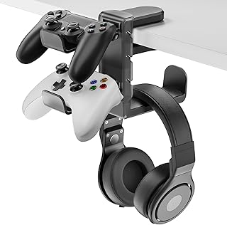 PAIFIEVD 3-in-1 Headphone Stand PC Gaming Controller Holder,Gaming Headset Holder with Adjustable Clamp&2 Controller Holde...