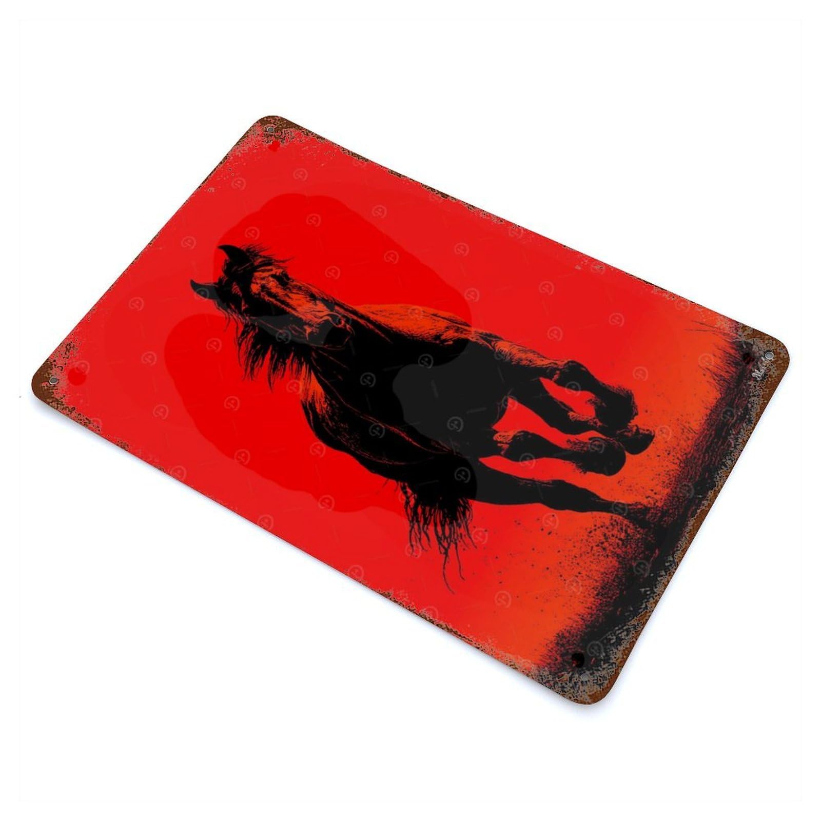Running Horse Silhouette – Bold Red Power Rusty Metal Tin Sign 11.8"x7.9", for Pub, Kitchen And Man Cave Decor, Farmhouse Wall Decor