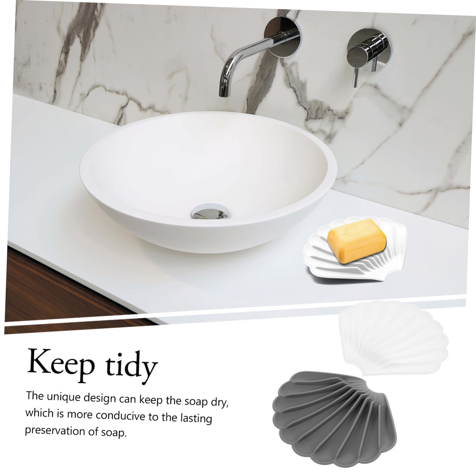 Cabilock Jabonera De Silicona con Drenaje Soporte para Jabón Antideslizante Resistente Y De Limpiar para Baño Y Cocina Diseño Gris Y 2 Piezas X 5