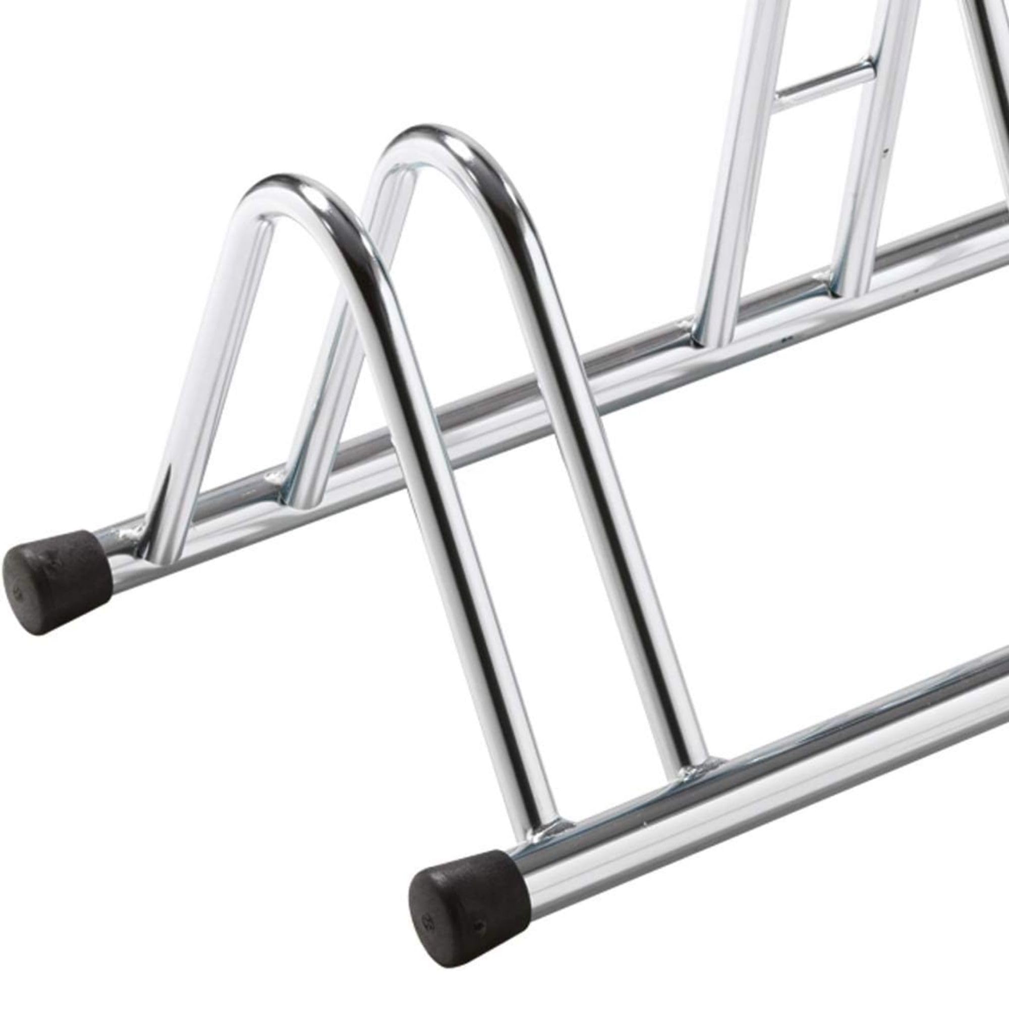 ANDRYS - Fahrradständer für 4 Fahrräder, mit schwarzen PVC-Kappen, kaltverzinkt, Farbe Silber, 110 x 42 x 38 cm