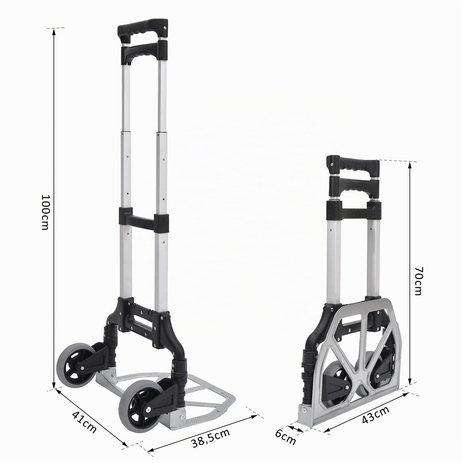 HOMCOM Chariot Diable Léger Télescopique Charge 70kg Aluminium Argent-Noir