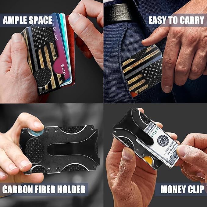 Wood Grain Blue Line American Flag Minimalist Wallet for Men - Slim RFID Aluminum Metal Wallet, Scratch Resistant & Seamless, Credit Card Holder & Money Clip, Gift for Police Officer - Image 4