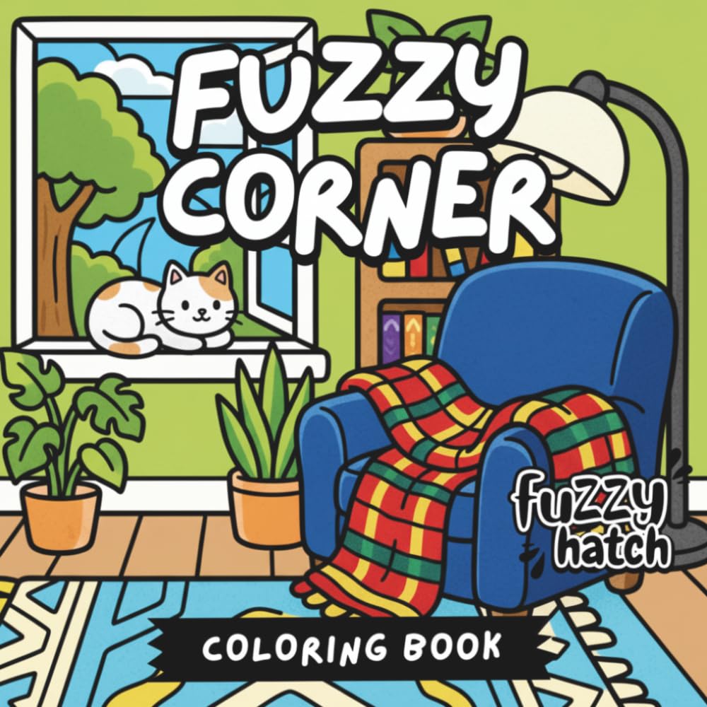 Fuzzy Corner - A Bold and Easy Coloring Book: Cozy Rooms, Tiny Bakeries and Reading Nooks for Stress Relief | Cute Spaces for Adults, Seniors and Teens