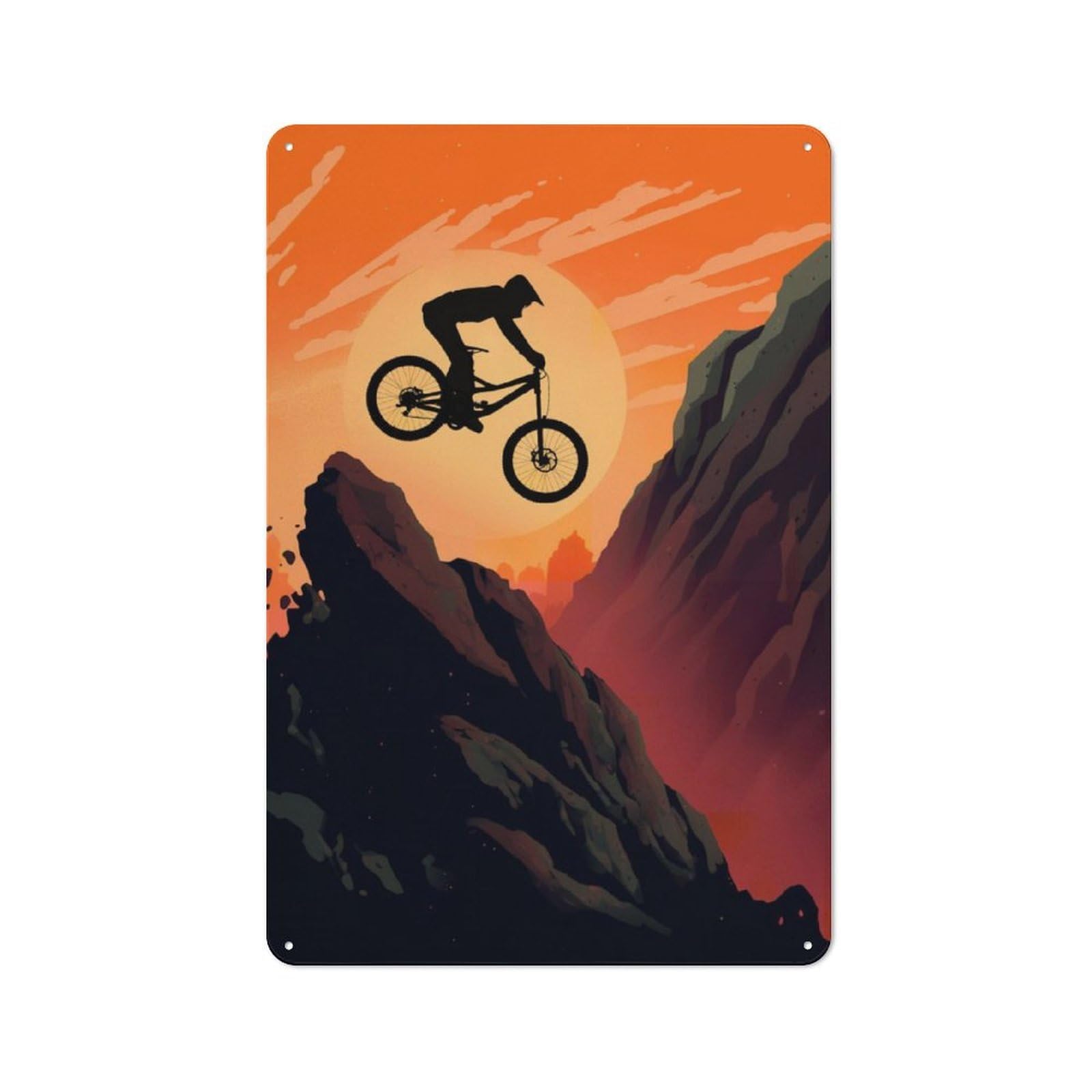Nostalgic Decorative Tin Plaque 30x20cm Featuring Downhill MTB Sunset, Classic Pub Decor for Cafe, Pub, Workshop Or Home Bar