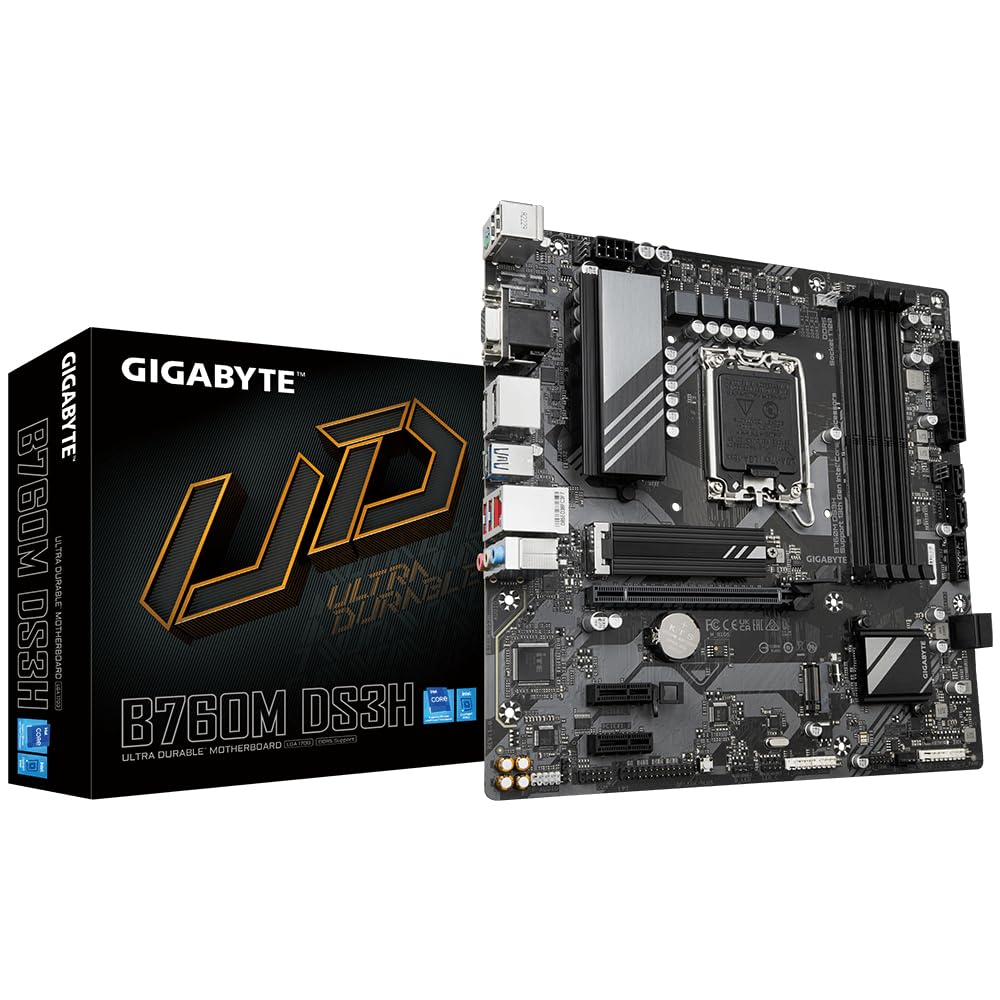 Gigabyte B760M DS3H Scheda Madre - Supporta Processori Intel Core 14ª Generazione, Vrm Digitale A 6+2+1 Fasi, Fino A 7600Mhz DDR5 (Oc), 2X Pcie 4.0 M.2, Lan 2.5Gbe, Usb 3.2 Gen-image