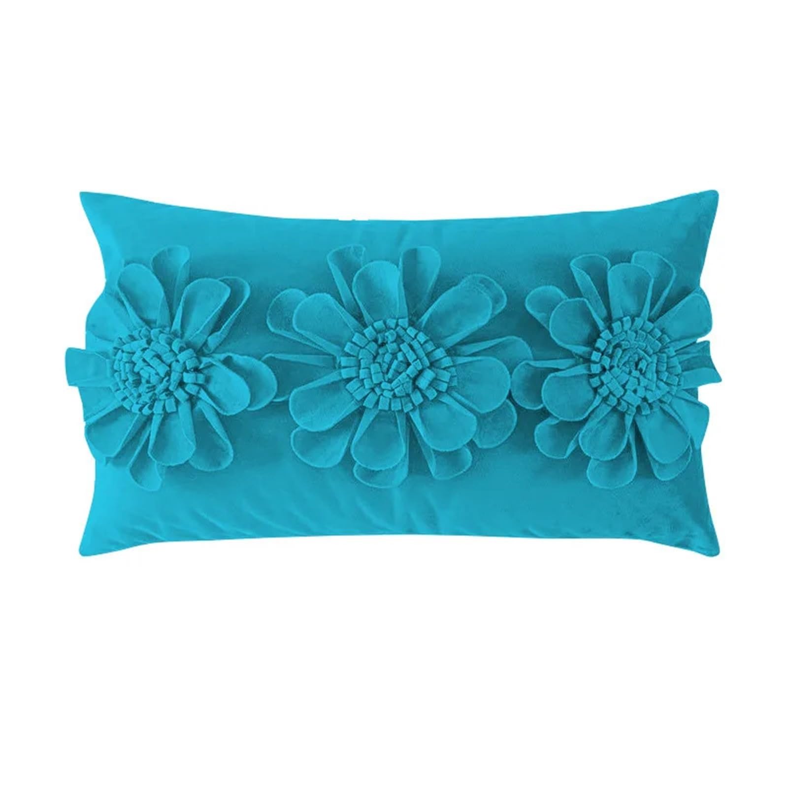LCKKJHG 3D Blue Florals Velvet Cushion Cover Handmade Small Daisy Sunflower Plush Pillowcase 30x50/45x45CM For Bedroom(Blue-30x50cm)