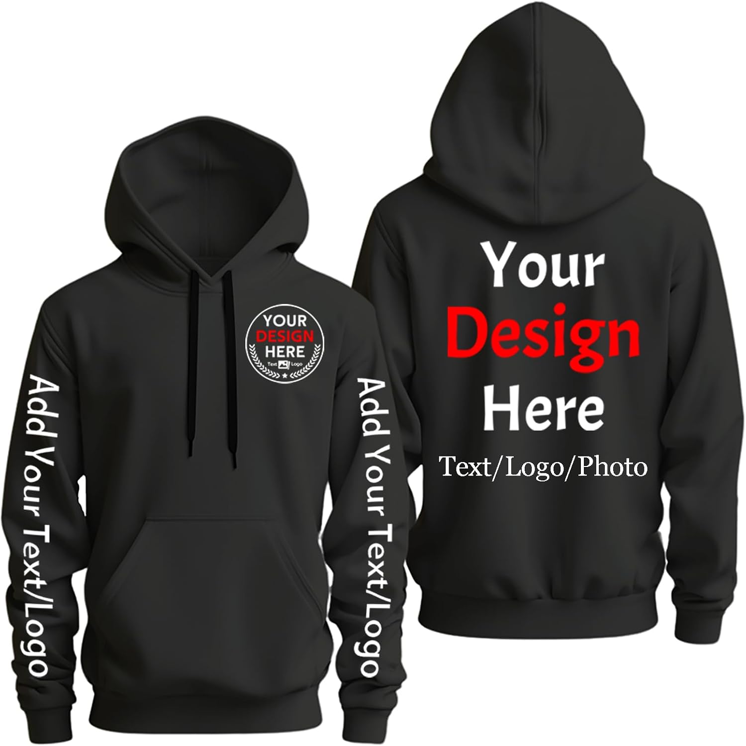 Bulk Custom Hoodies Your Design Here, Personalized Hoodie Add Text Logo Photo Name Custom Sweatshirt for Men Women Sports Black X-Large - Image 1 of 6