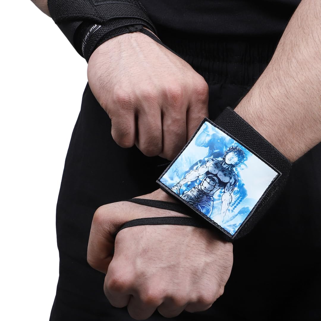 zyzfit wrist wraps with superhero patch adjustable gym wrist support with thumb loop great for crossfit, powerlifting, bodybuilding(baki hanma)