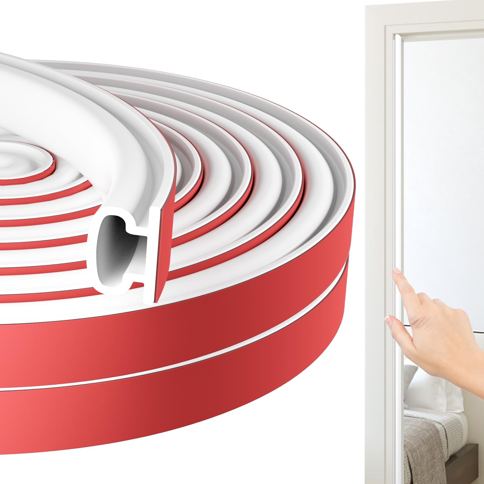 Jobon Draught Excluder for Doors - Weather Stripping Door Seal Strip, Window Soundproofing Door Sealing Strip, Rubber Self-Adhesive Draft Excluder Tape for Door Frame Window Insulation (15M, White)