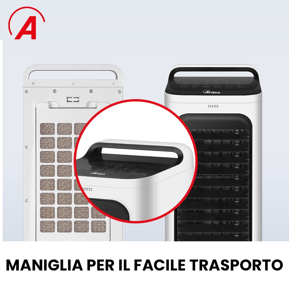Ardes TAO Circulateur d’Air 80W 2 en 1 avec Oscillation Automatique, 3 Vitesses, 2 Niveaux de Chaleur, mando, Écran LED, Réservoir 5 L et Filtre Anti-Poussière