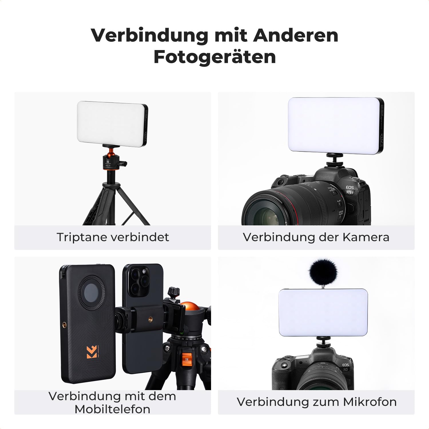 K&F CONCEPT 135 LED RGB Videoleuchte, Aufgebaut 5000mAh Akku Dimmbar Compact Fotolicht für DSLR Kamera,CRI 96, 2812lux, Tragbares Kamera Licht mit 13 Lichteffekten