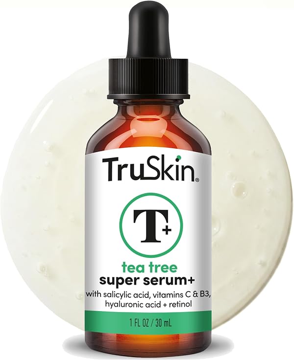 TruSkin Tea Tree Oil for Face - Acne Serum - Unclog Pores, Soothe Breakouts - Blemish Spot Treatment for Smooth, Glowing Skin - Tea Tree Oil for Skin + Salicylic Acid, Niacinamide & Retinol - 1 fl oz
