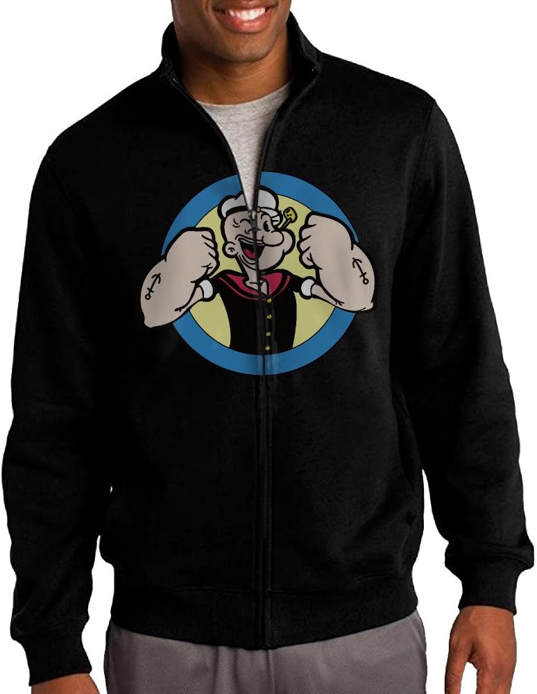 Men's Popeye The Sailor Man-01 Full Zipper Pocket Fleece Jacket