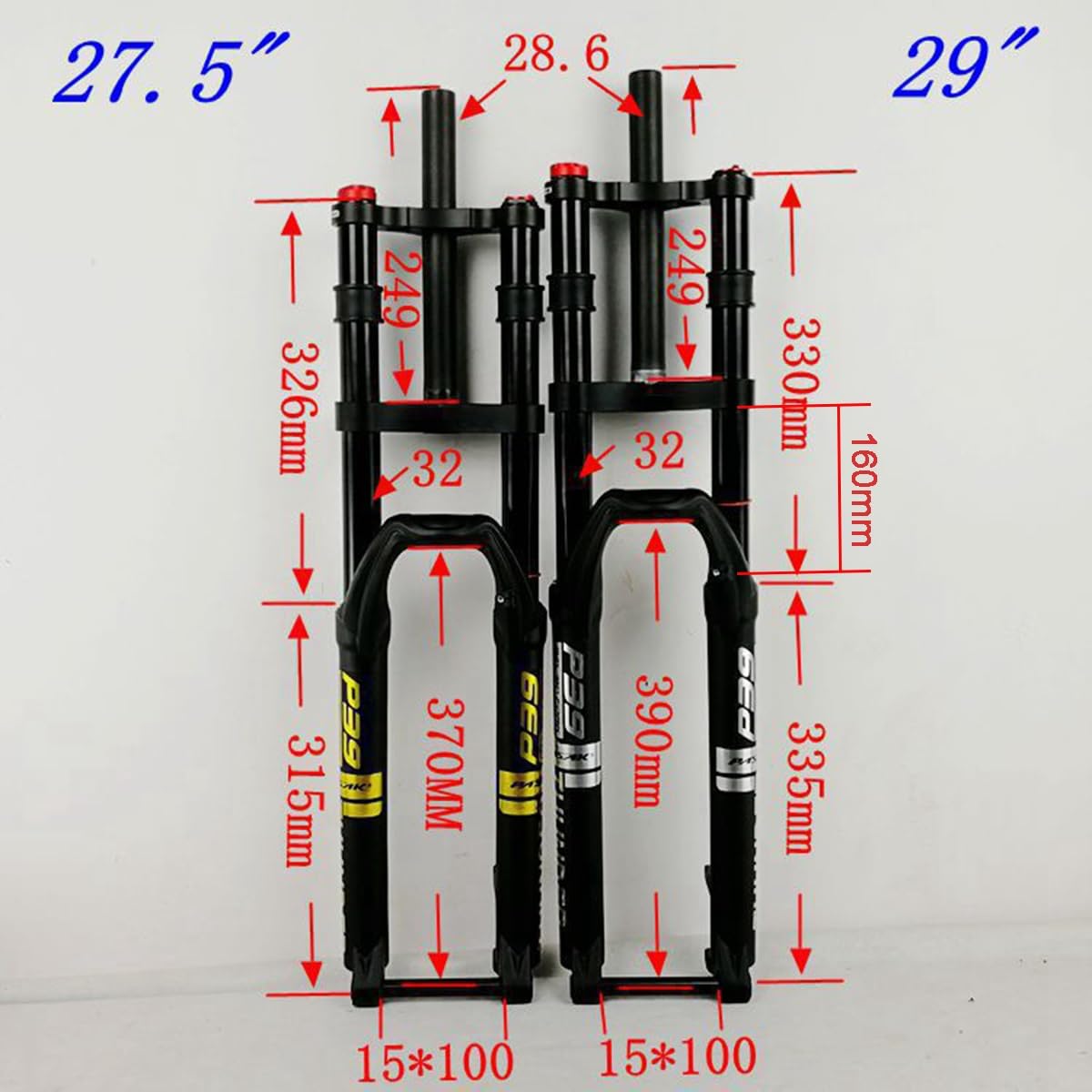 Horquilla de suspensión para Bicicleta de montaña de 27,5 y 29 Pulgadas, Horquilla Delantera para MTB, Recorrido de 160 mm, Tubo de dirección sin Rosca de 28,6 mm, Eje pasante de