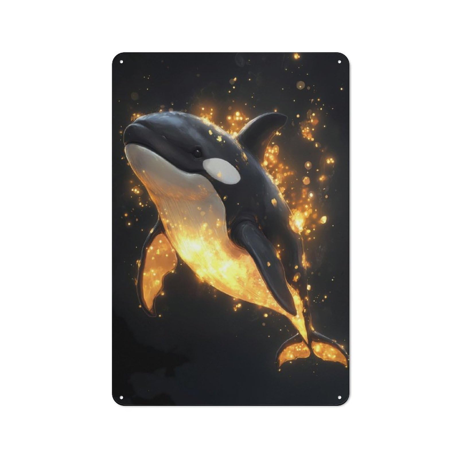 Junmoney Orca In Golden Light Metal Wall Sign 30X20cm, Rustic Decor For Home Bar Wall, Gift Idea At Christmas For Hosts Who Enjoy Retro Interiors