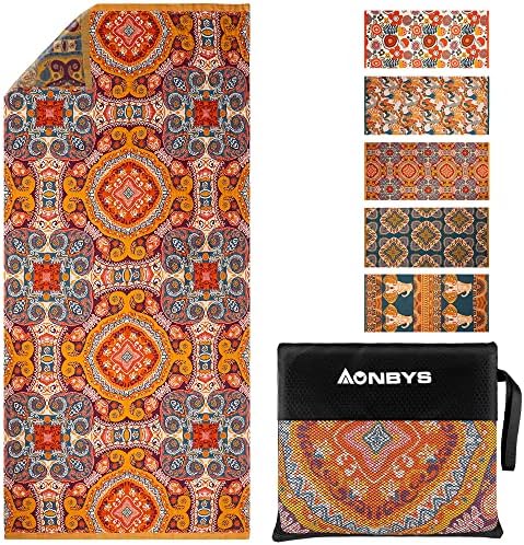 AONBYS Travel Beach Towel, 100% Cotton Super Soft Beach Towel with Travel Bag 34"x71" Quick Dry,Lightweight and Sandproof Pool Towels with Lively Colors for Men,Women,Boys,Girls (Bohemian)