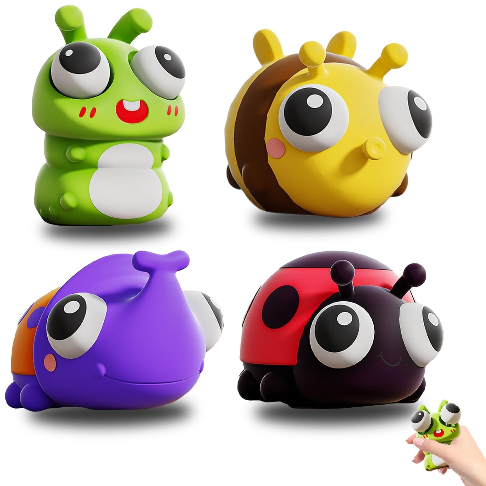 4 PCS Insect Fidget Toys Set, Cute Squeeze Toys with Pop Out Eyes Durable Squeeze Fidgets Toy, Funny Insect Toy Suitable for Offices Bedrooms Living Rooms(Suitable for People Aged 15 and Above)