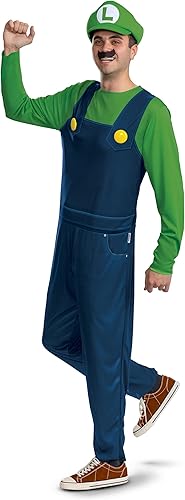 Disguise Disfraz de Luigi para hombre, disfraz oficial de Super Mario Bro Elevated Classic para adultos