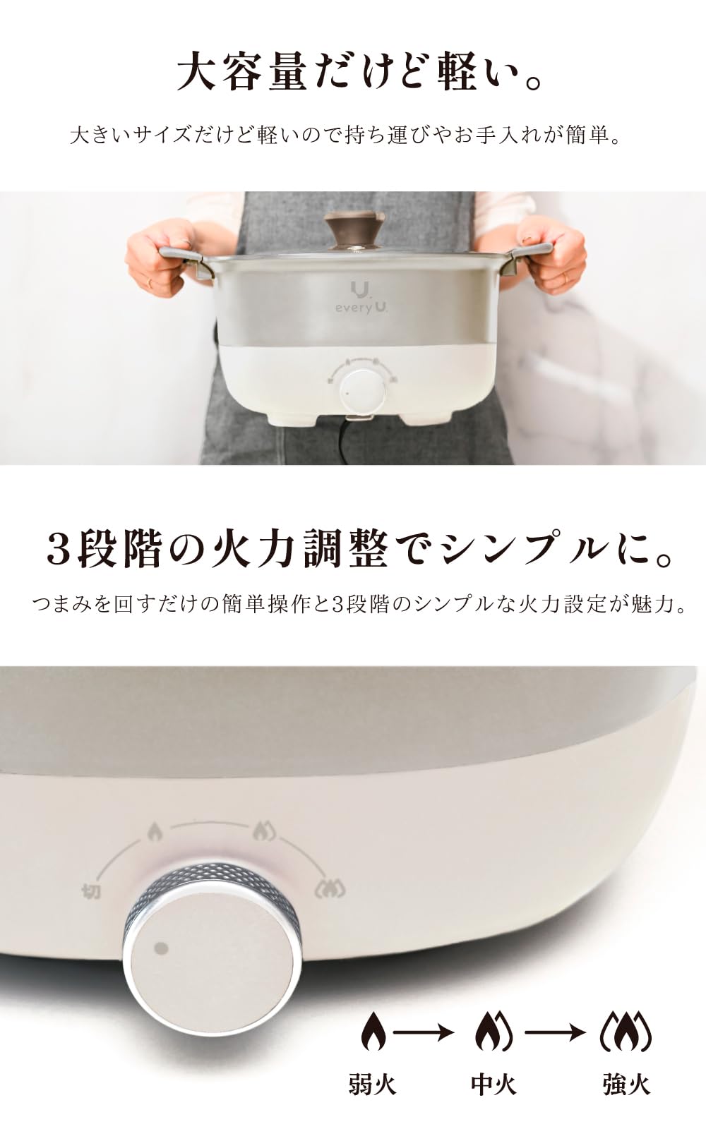 Amazon | every U. 両手電気鍋 5L 温度調整3段階 波型プレート
