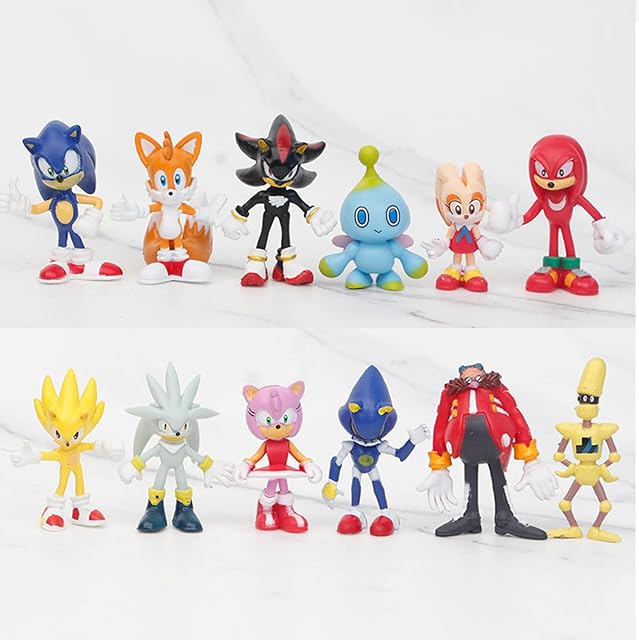 XIAOMA 12 pcs Sonic Action Figures Toys Dolls Gifts Cake Toppers, 2 inches
