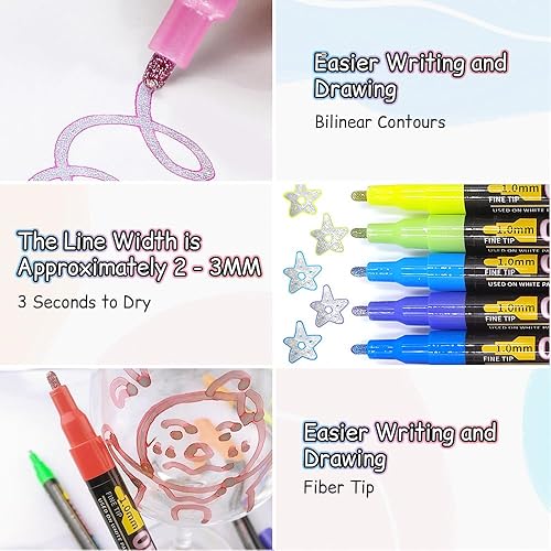 Miniatura 3 de Rotulador para resaltar, marcadores de contorno de doble línea 2026, juego de bolígrafos metálicos con purpurina brillante, suministros de arte para