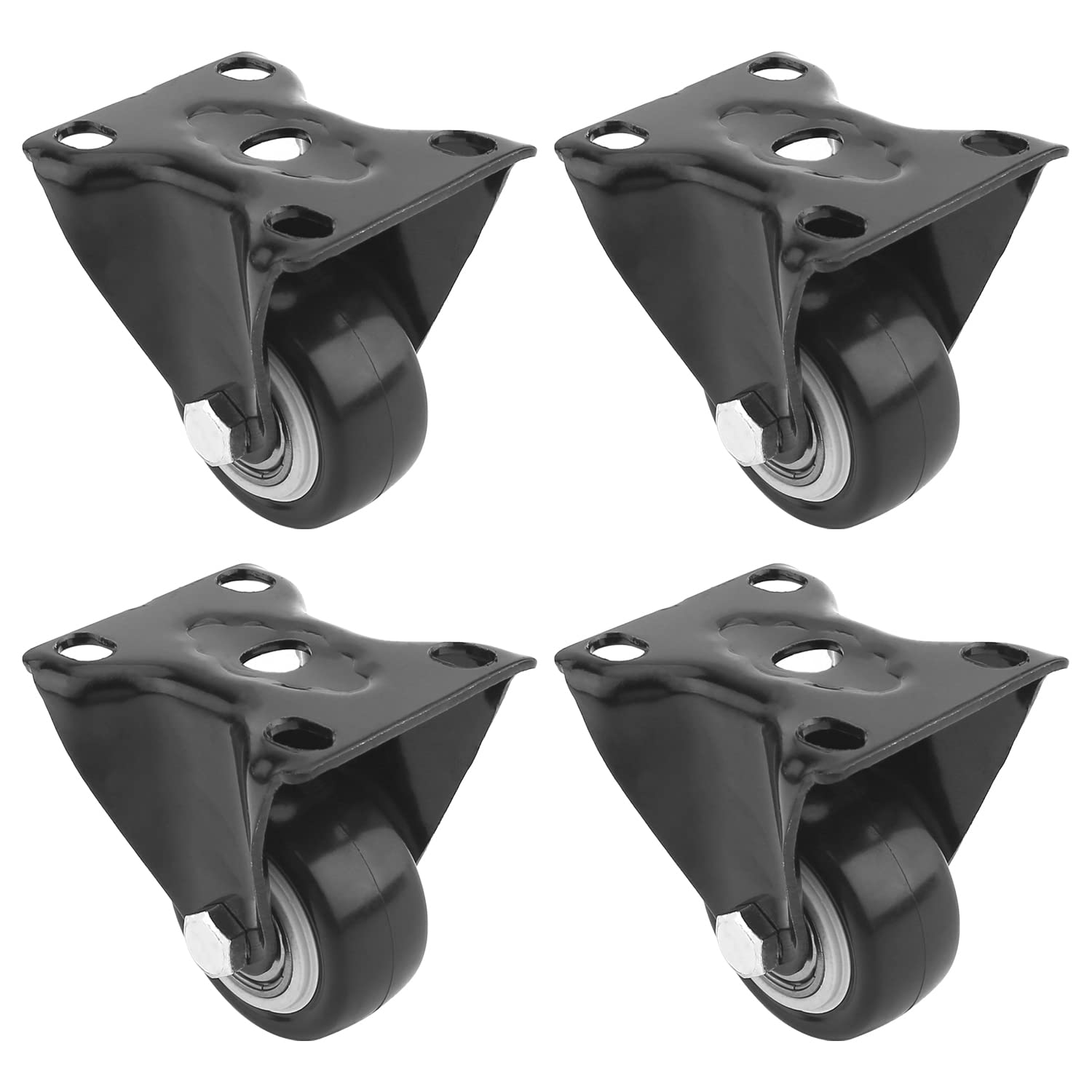 MroMax 2 Inch Fixed Caster Wheels, No Noise PVC Plate Casters, Each Capacity 132lbs, Double Ball Bearing Black Fixed Plate Casters for Workbench and Furniture (Pack of 4)
