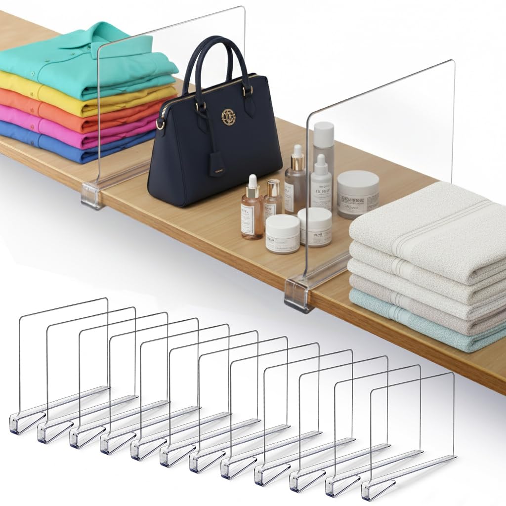 12 Pack Acrylic Shelf Dividers for Closet 11x7.9 Inch – Acrylic Dividers for Shelves Clear Closet Shelf Separators for Purses, Clothes Storage –