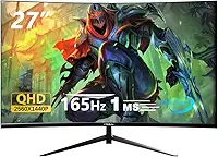 27' Gamer Monitor Curvo de jogos de 2K 165Hz QHD 2560x1440 VA, 1ms, VESA, Alto-falante, Sincronização livre, 1xHDMI2.0, 2xDP1.4, 95% DCI-P3, HDR400