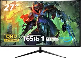 27' Gamer Monitor Curvo de jogos de 2K 165Hz QHD 2560x1440 VA, 1ms, VESA, Alto-falante, Sincronização livre, 1xHDMI2.0, 2xDP1.4, 95% DCI-P3, HDR400