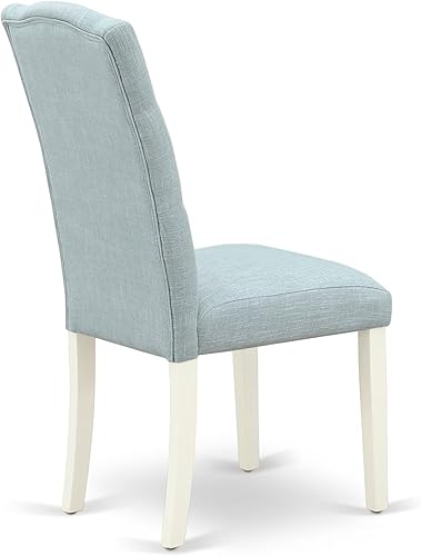 Miniatura 7 de East West Furniture CEP2T15 Celina Parson - Juego de 2 sillas de comedor tapizadas de tela de lino azul bebé con botones, color blanco lino