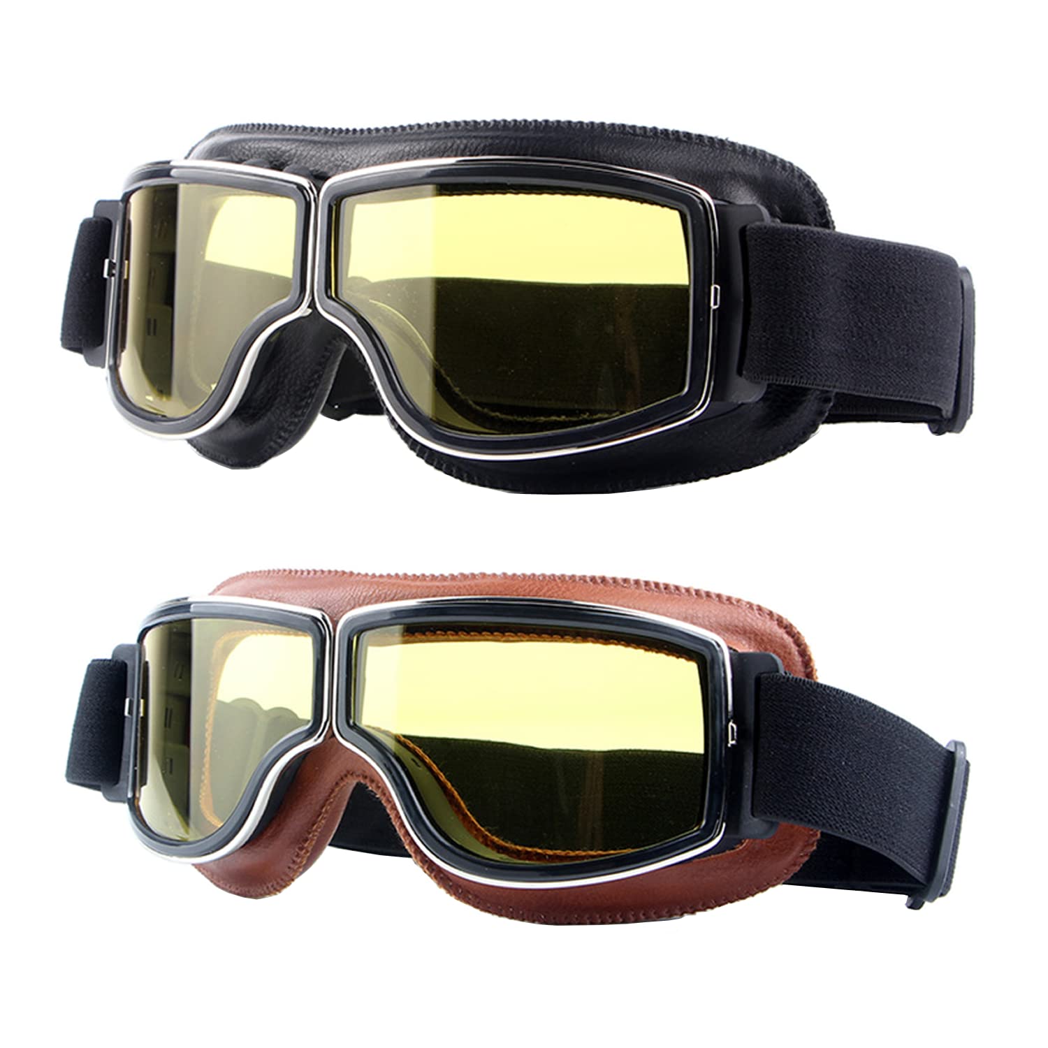 LJDJATV Dirt Bike Goggles – 2 Pack Motorcycle Goggles - Vintage Pilot Style Scooter Glasses