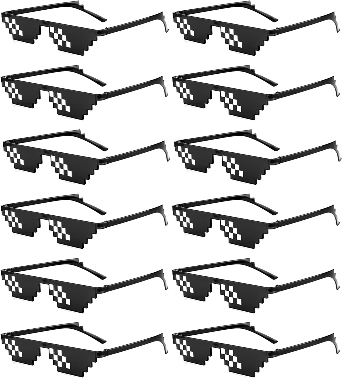 12 Pack Thug Life Party Sunglasses 8 Bit Pixel Glass Multicolor Mosaic Gamer MLG Photo Props Unisex Eyewear