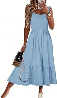 Women Summer Dresses 2025 Square Neck Tiered Tank Long Maxi Casual Sundress with Pockets - Buy now
