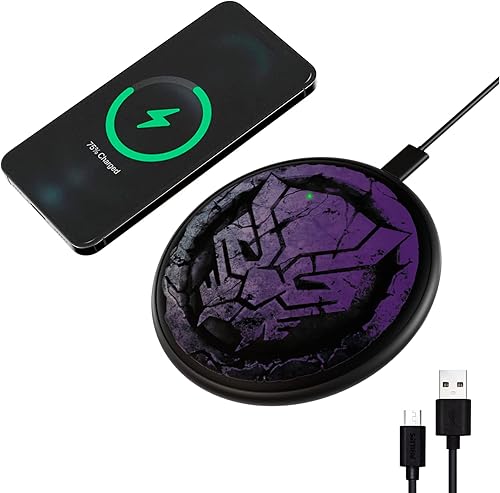 Marvel Avengers - Almohadilla de carga inalámbrica Black Panther, estación de carga inalámbrica de 10 W con indicador LED para todos los
