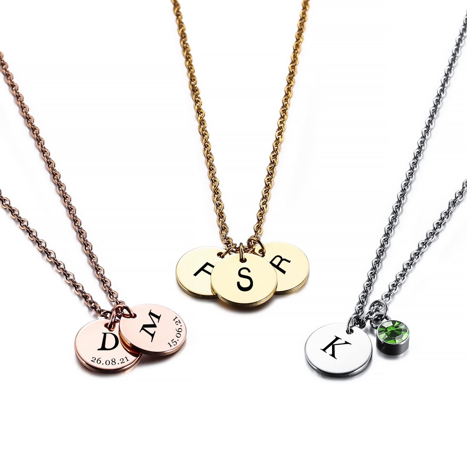 INBLUE Collar de Letras Iniciales para Mujer Collar Personalizado Alfabeto/Fecha de Nacimiento/Piedra de Nacimiento Collar Plata/Oro/Oro Rosa Regalos para Mejores Amigas Regalos Aniversario