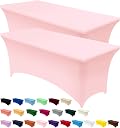 Utopia Kitchen Spandex Tablecloth 2 Pack [6FT, Pink] Tight, Fitted, Washable and Wrinkle Resistant Stretch Table Cloth Rectangle Cover for Trade Show, Weddings & Parties [72Lx30Wx30H Inch]