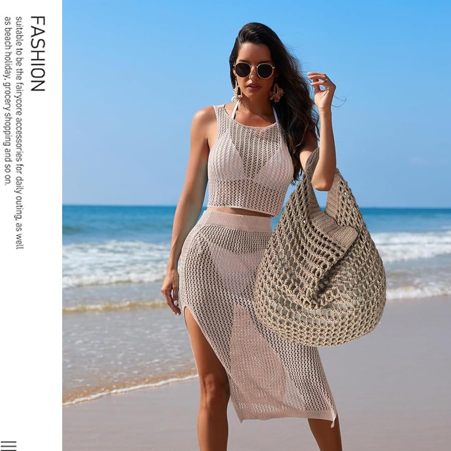 Large Beach Bags for Women Summer Beach Tote Bag Aesthetic Tote Bag Hippie Bag Knit Bag3