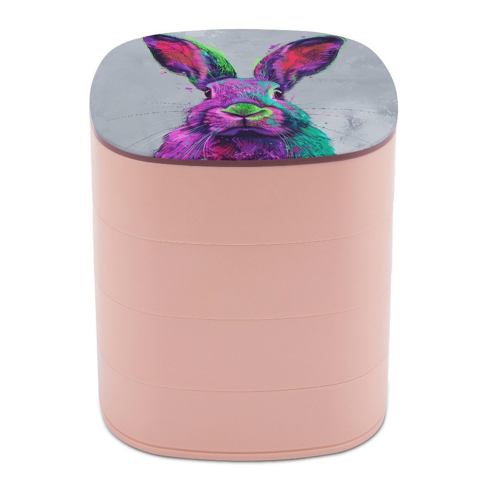 VstaDank Bright Color Rabbit Jewelry Case Women Portable Travel Jewelry Box Rotating Jewelry Organizer with Mirror Multi-Layer Necklace Ring Earring Storage Box for Bracelets Rings