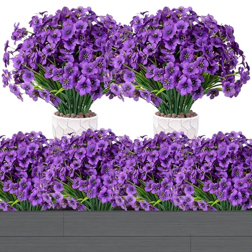 KYSUN 12 Bündel Künstliche Balkonpflanzen Kunstblumen Balkon Violett Seidenblumen Wetterfest Balkonblumen Künstliche Blumen Pflanzen für Draußen Balkonkasten Blumenkasten Innen- u. Außenbereich