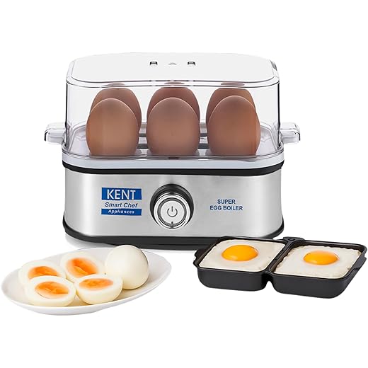 KENT Super Egg Boiler | 3 Boiling Modes | Stainless Steel Body and Heating Plate | 6 Eggs at a Time | Automatic Turn-Off | Silver